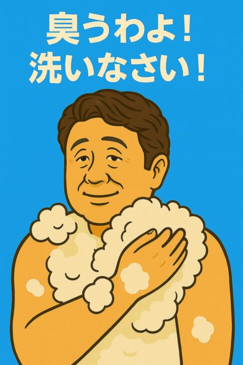 40代・50代男性向け 加齢臭・体臭対策ボディソープを使う様子