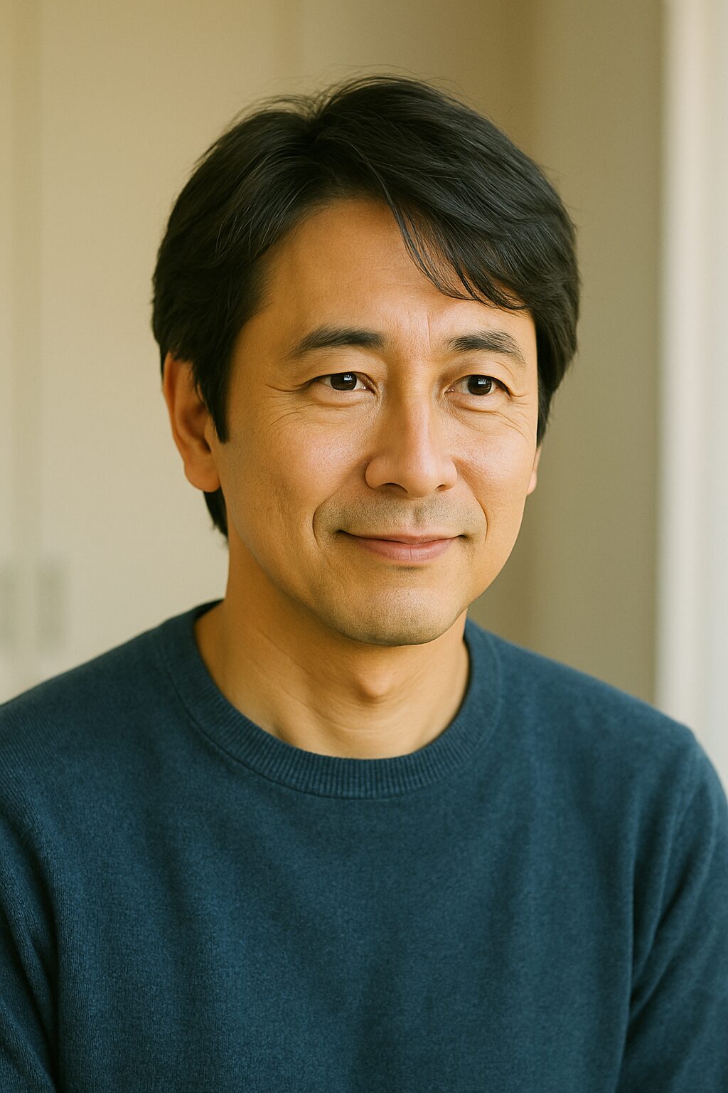 ナチュラルミディアムの40〜50代男性。優しさと親しみやすさのある髪型