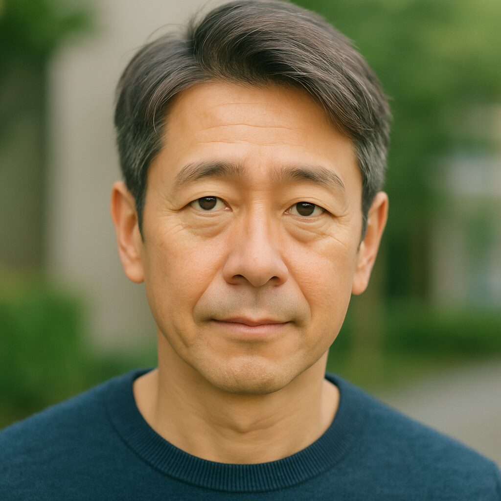 40〜50代男性のアッシュ系ブラウン。赤みを抑えた爽やかで垢抜けた印象
