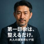 清潔感のある髭を整えた40〜50代日本人男性の半リアル画像