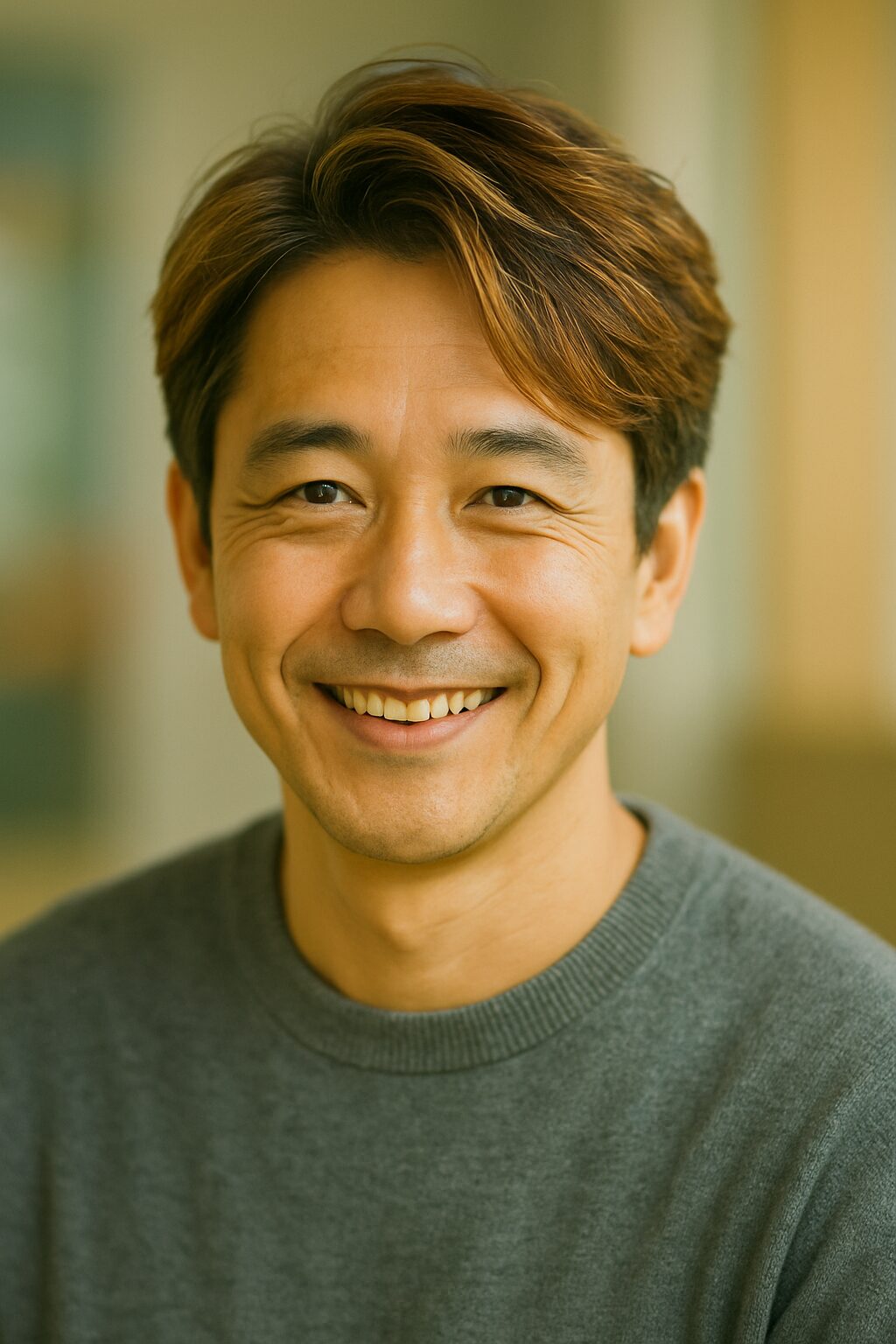 40〜50代男性のハイライト入りブラウン。立体感と若々しさを両立