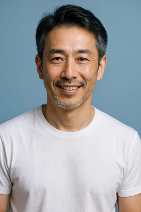 オールインワンで朝10秒ケアする40代男性のイメージ