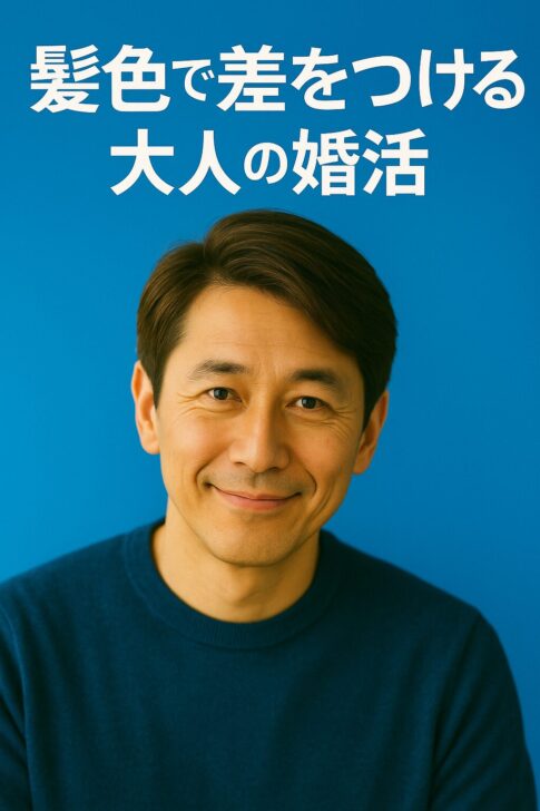 40〜50代男性が上品なブラウンヘアで微笑む宣伝用画像