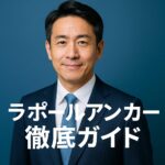 清潔感のある40〜50代日本人男性のスーツ姿と「ラポールアンカー徹底ガイド」のコピー入りアイキャッチ画像