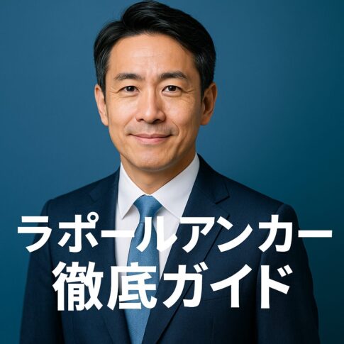 清潔感のある40〜50代日本人男性のスーツ姿と「ラポールアンカー徹底ガイド」のコピー入りアイキャッチ画像