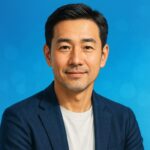 大人向けマッチングの雰囲気を伝える、清潔感のある中年日本人男性の半リアルイラスト