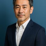 IBJメンバーズの12月限定キャンペーンを紹介する、青基調で清潔感のある40〜50代日本人男性の半リアルイラスト