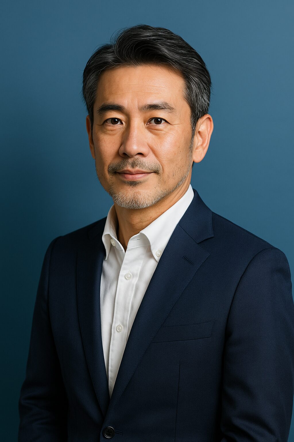 IBJメンバーズの12月限定キャンペーンを紹介する、青基調で清潔感のある40〜50代日本人男性の半リアルイラスト